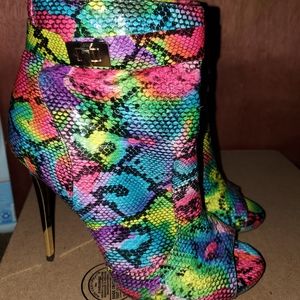 Snake print peep toe colorful shoes